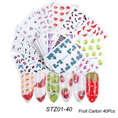 Nail Hot Watermark Stickers Suit Butterfly Fruit Lace Colorful Flowers Gold And Silver Gilding