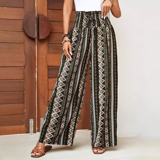 Loose Wide-leg Pants High Waist Print Trousers For Women