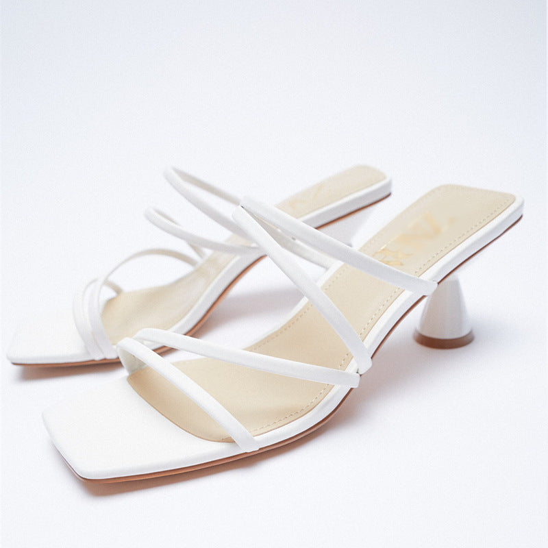 Summer New Style With Rose Wine Glass Square Toe Thin Strap Sandals Women