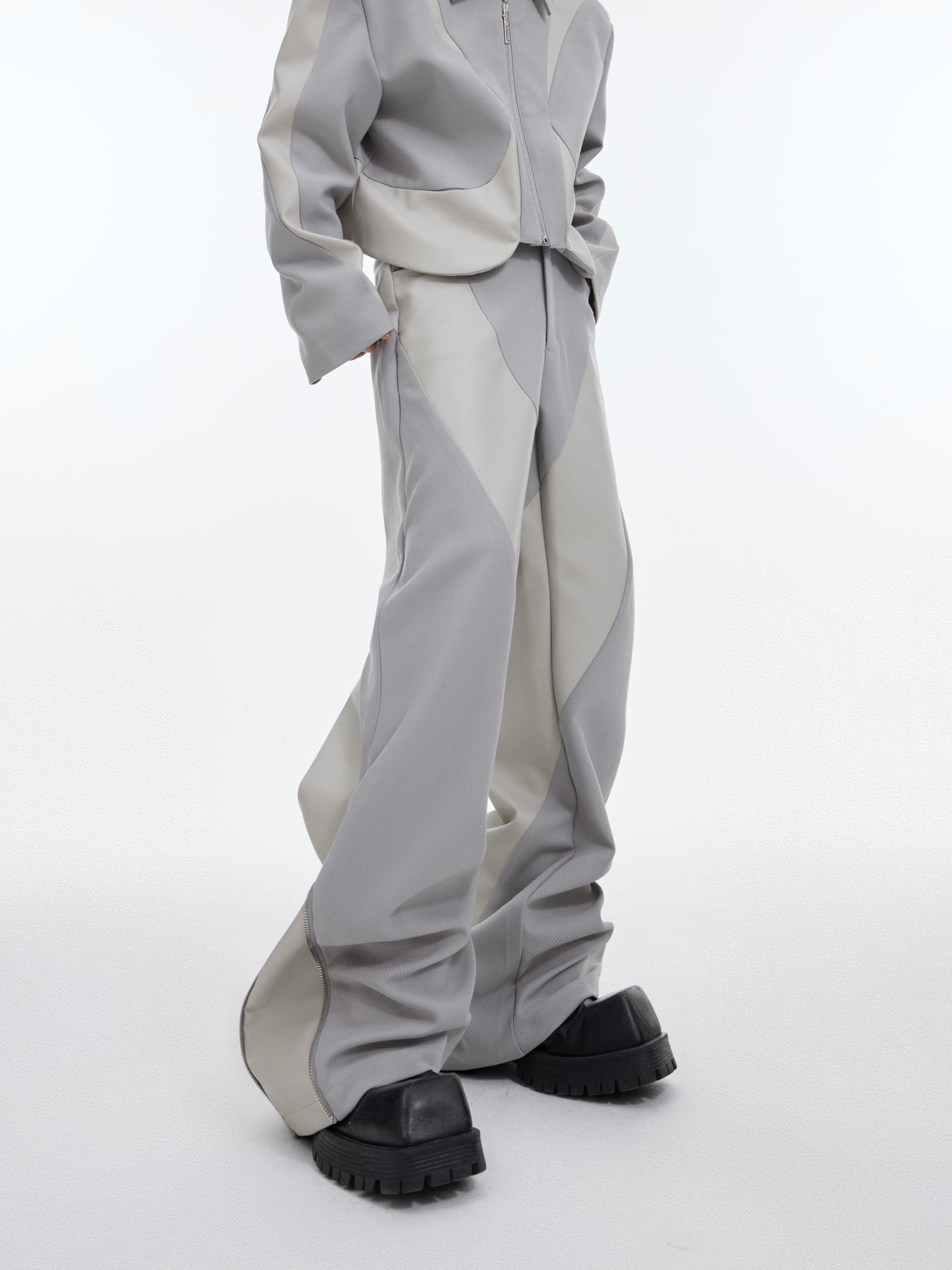 Twill Padded Shoulder Jacket Stitching Leather Coat