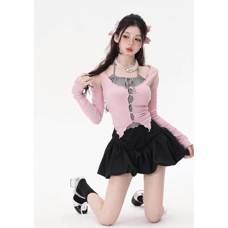Short Top Women's Summer Thin Short Sleeve Design Feel Hanging Neck
