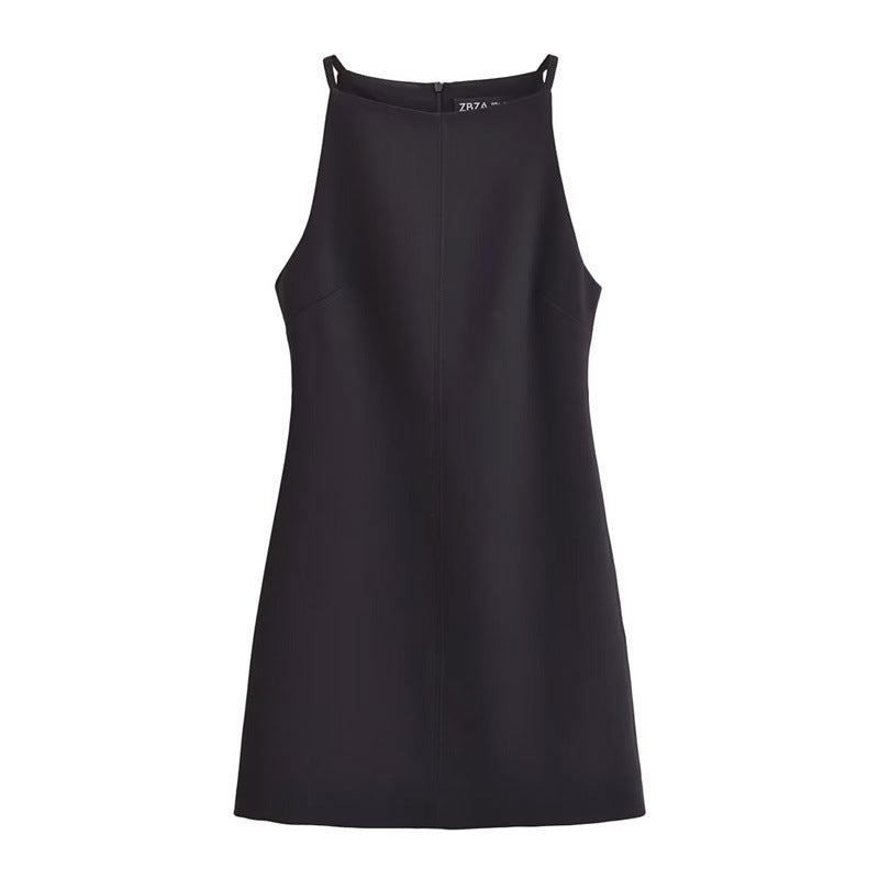 French-style Chic Straight-neck Sleeveless Slim-fit Mini Dress