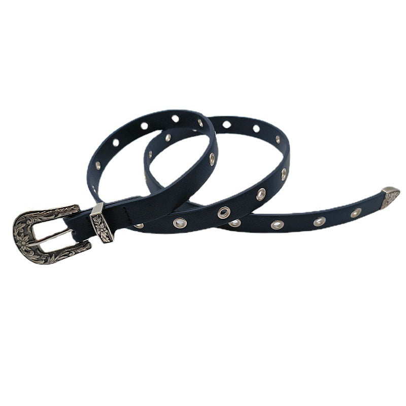Perforation-free Silver Needle Button PU Decorative Belt