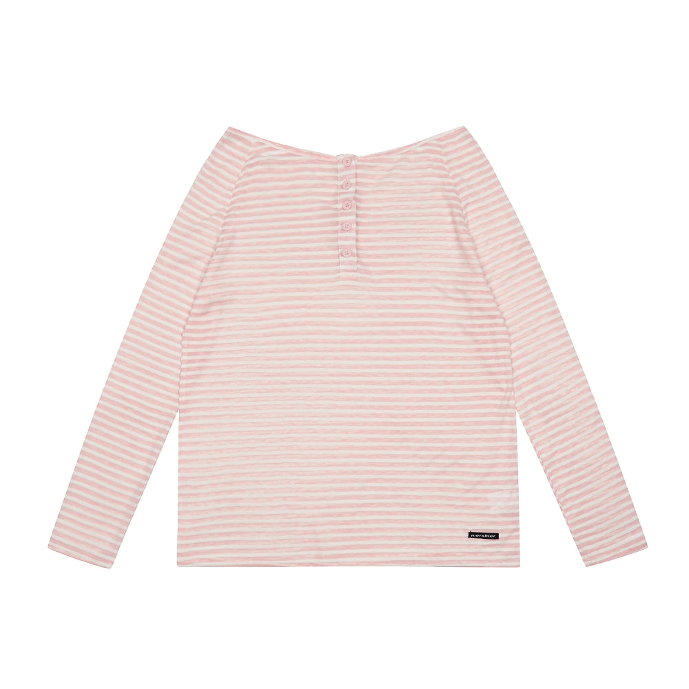 Striped Long Sleeve T-shirt Women Boat Neck Loose Thin Sunshade Cover