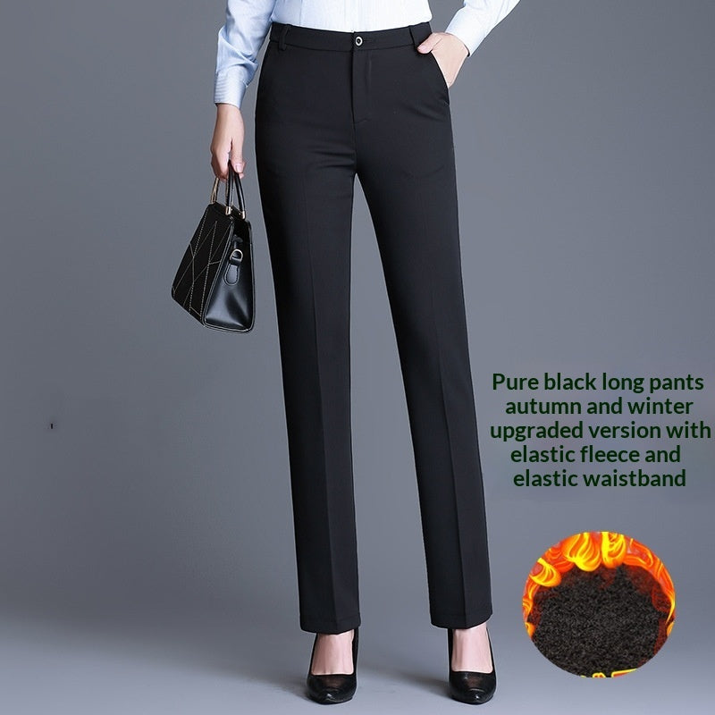 Women's Professional AutumnWinter Thick Fleece High-Waisted Straight Pants