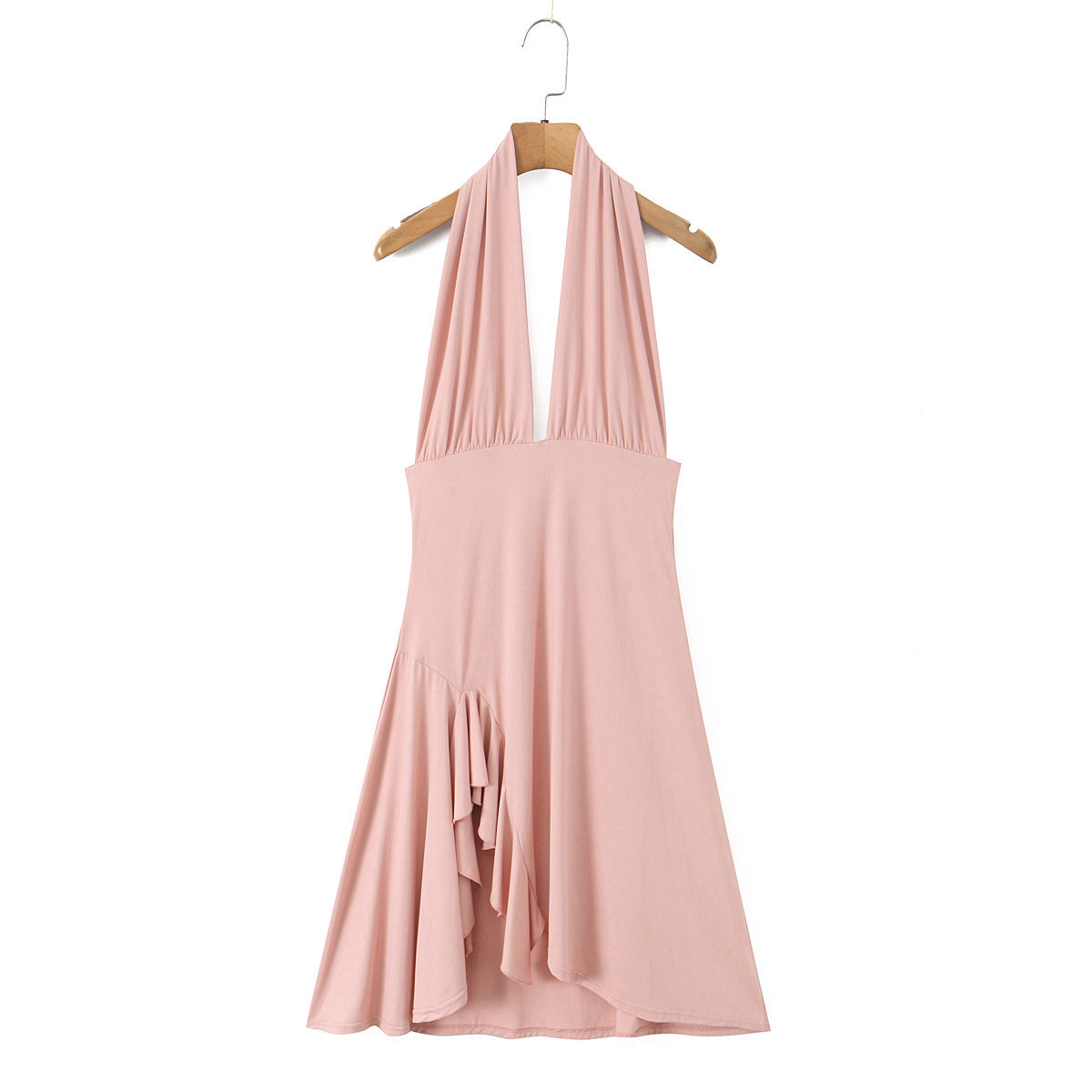 Irregular Hemline Backless Halter Neck Dress