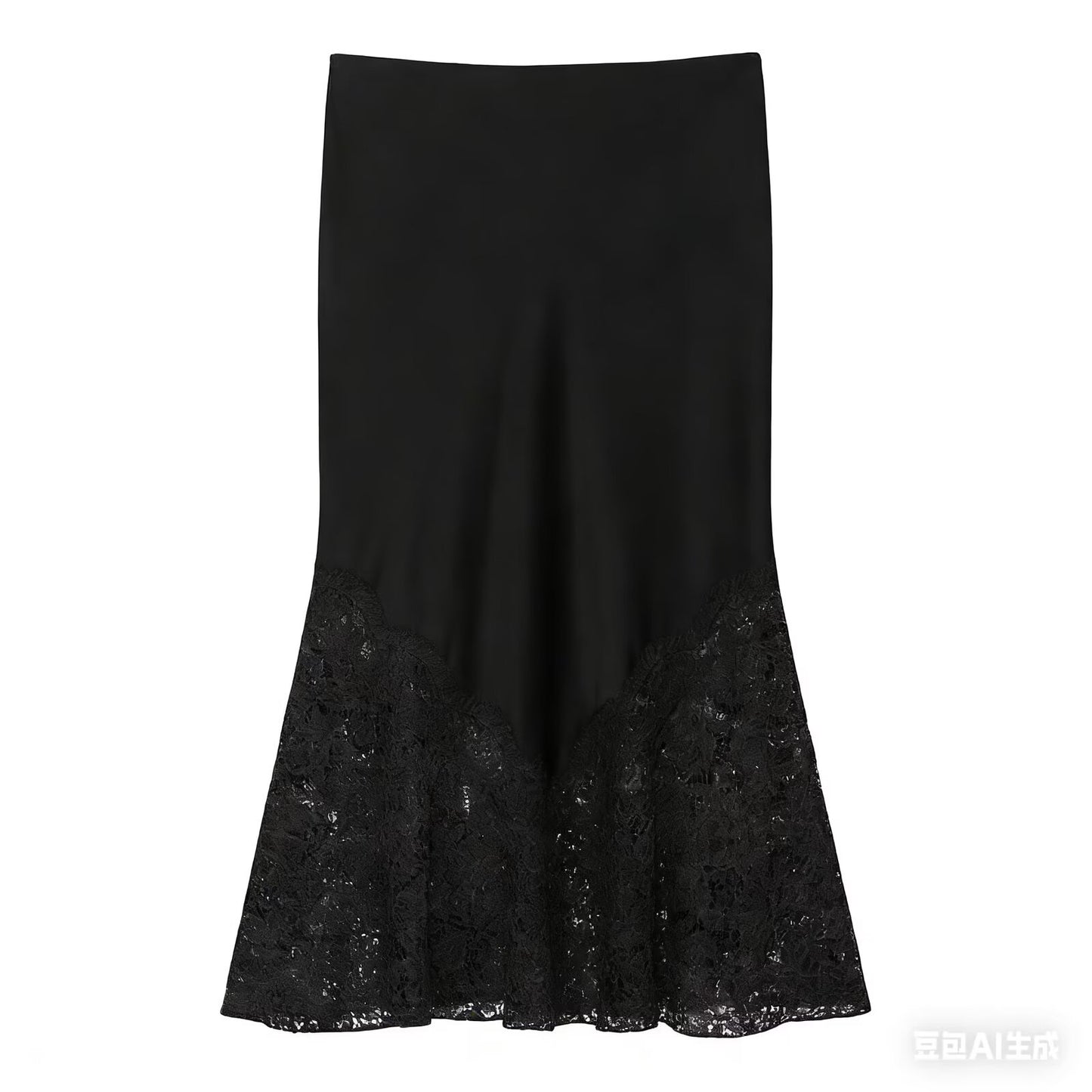 Women's  Solid-color Lace-panel Skirt