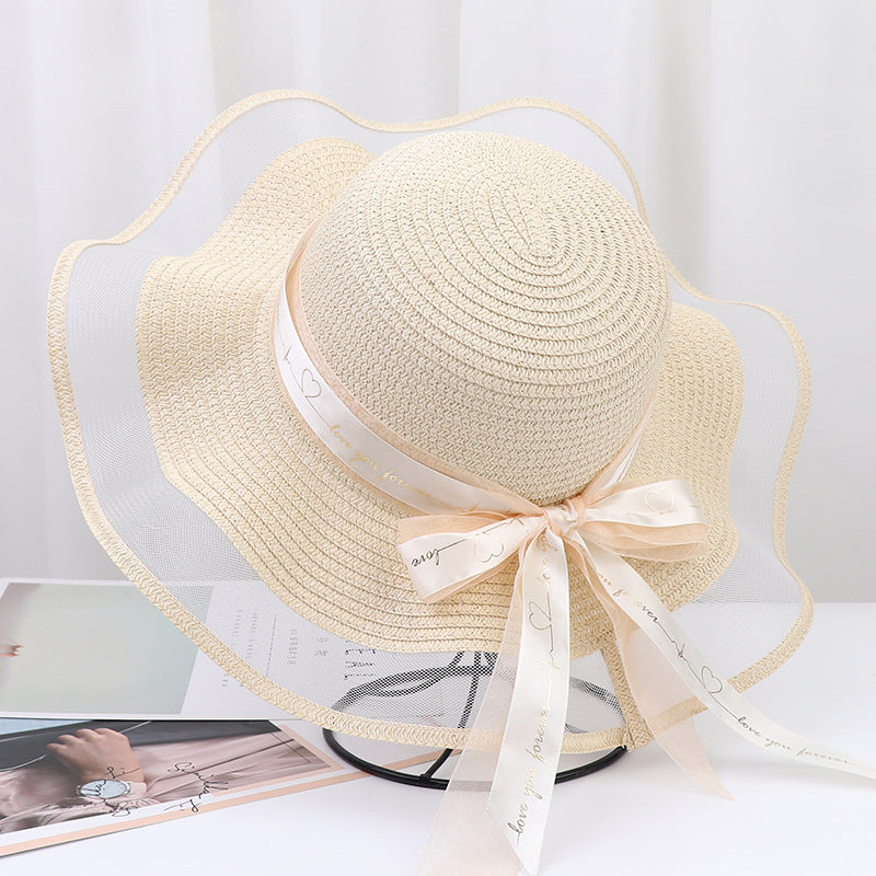 Large Eaves Bow Streamer Beach Hat Women's Outdoor Sun Protection Dome