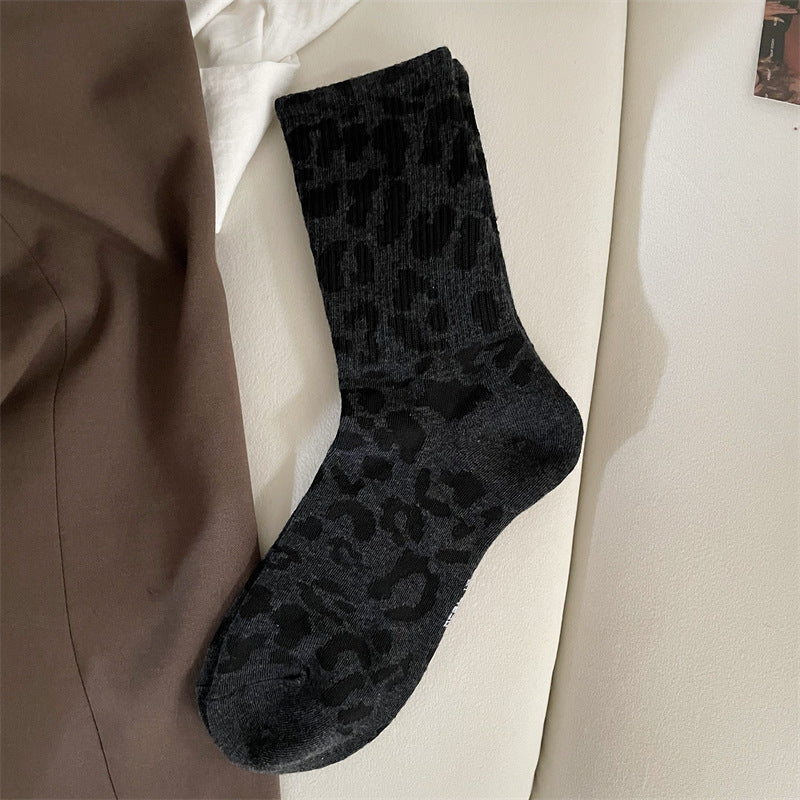 Women's Mid Tube Stockings Brown Leopard Pattern Sports Stockings