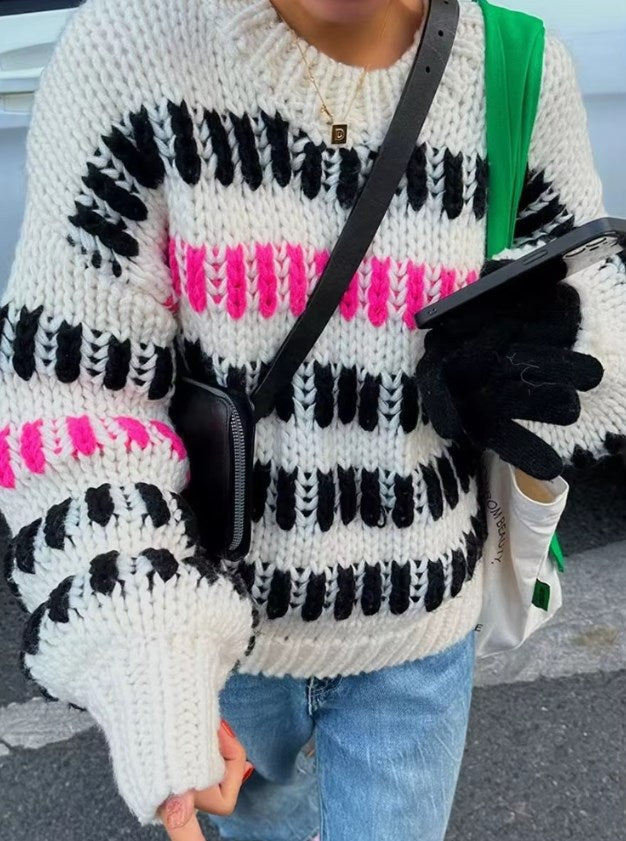 Striped Crew Neck Casual Knitwear For Women