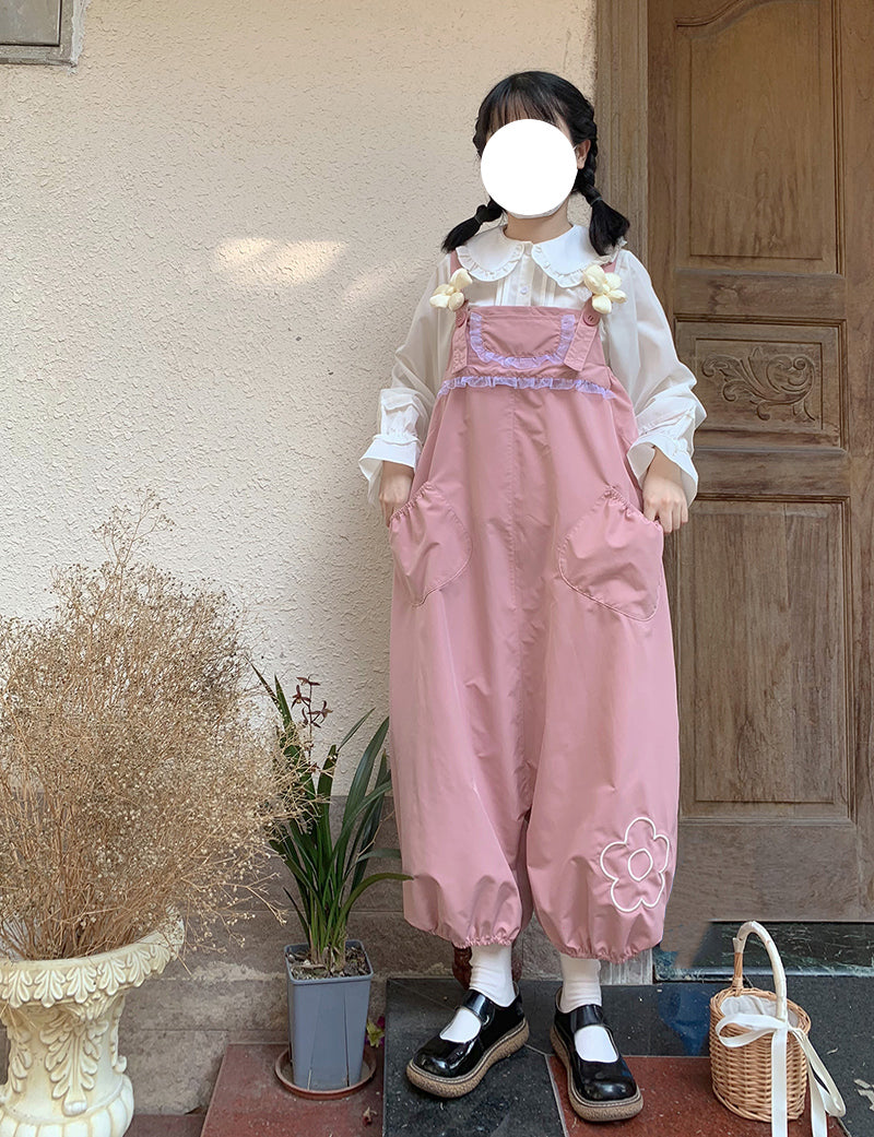 Women's Floral Loose Radish Bud Bib Pants