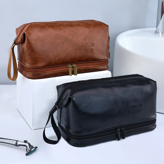 PU Men's Toiletry Bag British Style Good-looking Double Layer Large Capacity