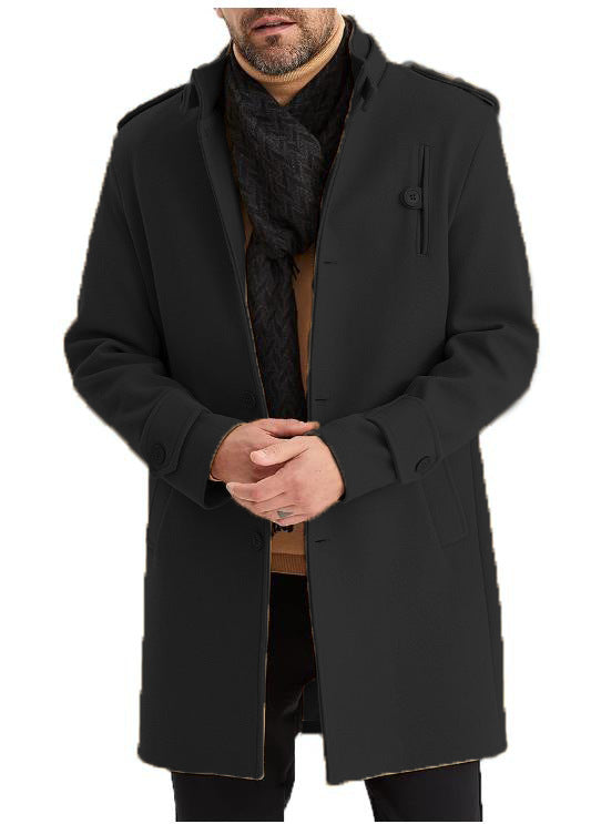 Men's Fashion Single-Breasted Mid-Length Epaulette Jacket