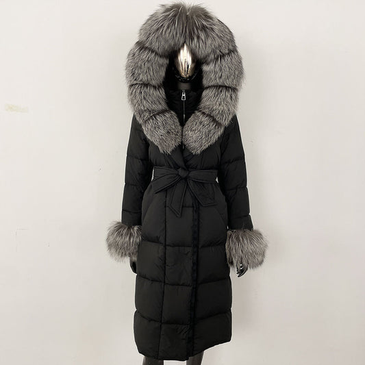 Thickened Long Section White Goose Down Slim Fit Women's Coat