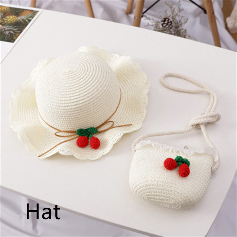 Children's Big Brim Shade Beach Straw Hat Bag