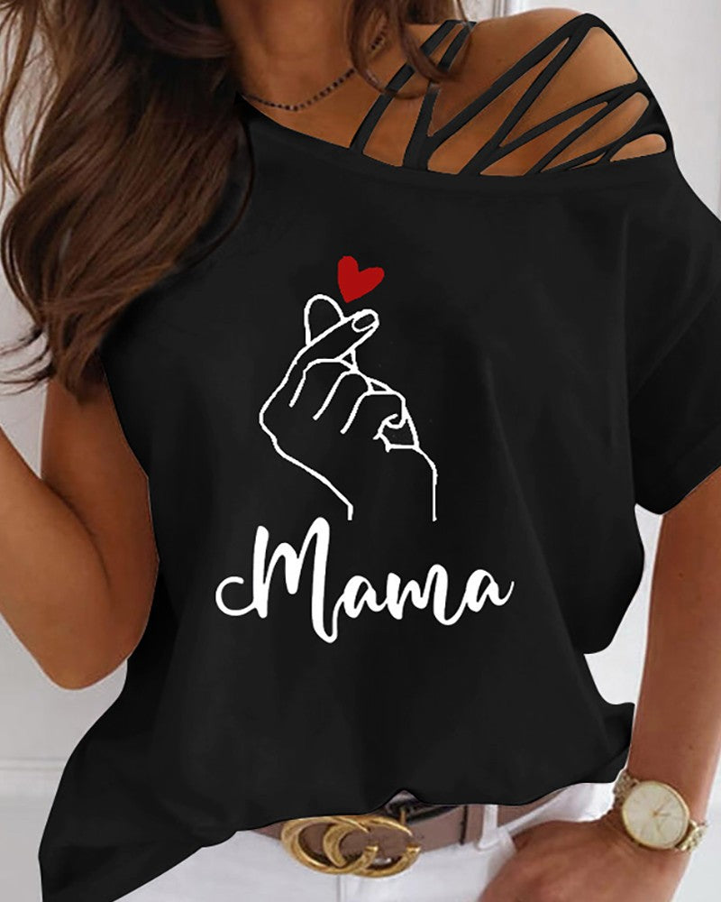 Off-shoulder T-shirt med print