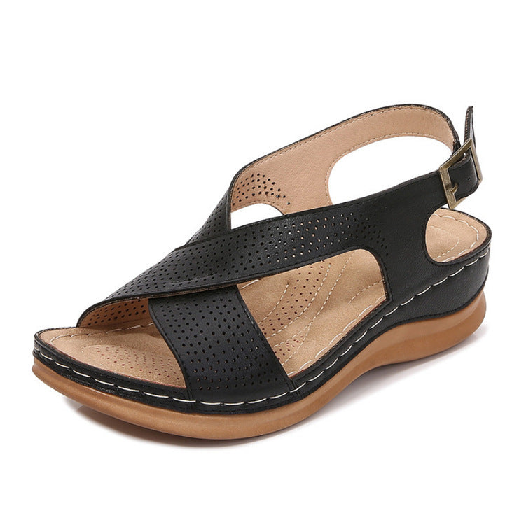 Wedge Heel European And American Casual Large Size Women's Shoes Solid Color Women's Sandals