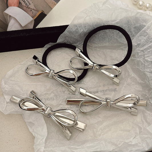 Ins Cold Style Silver Bow Barrettes Women