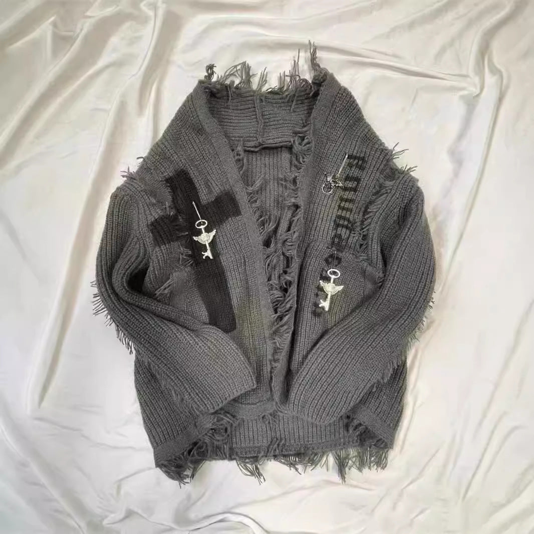 Mørk asiatisk kultur retro slidt cardigan-sweater