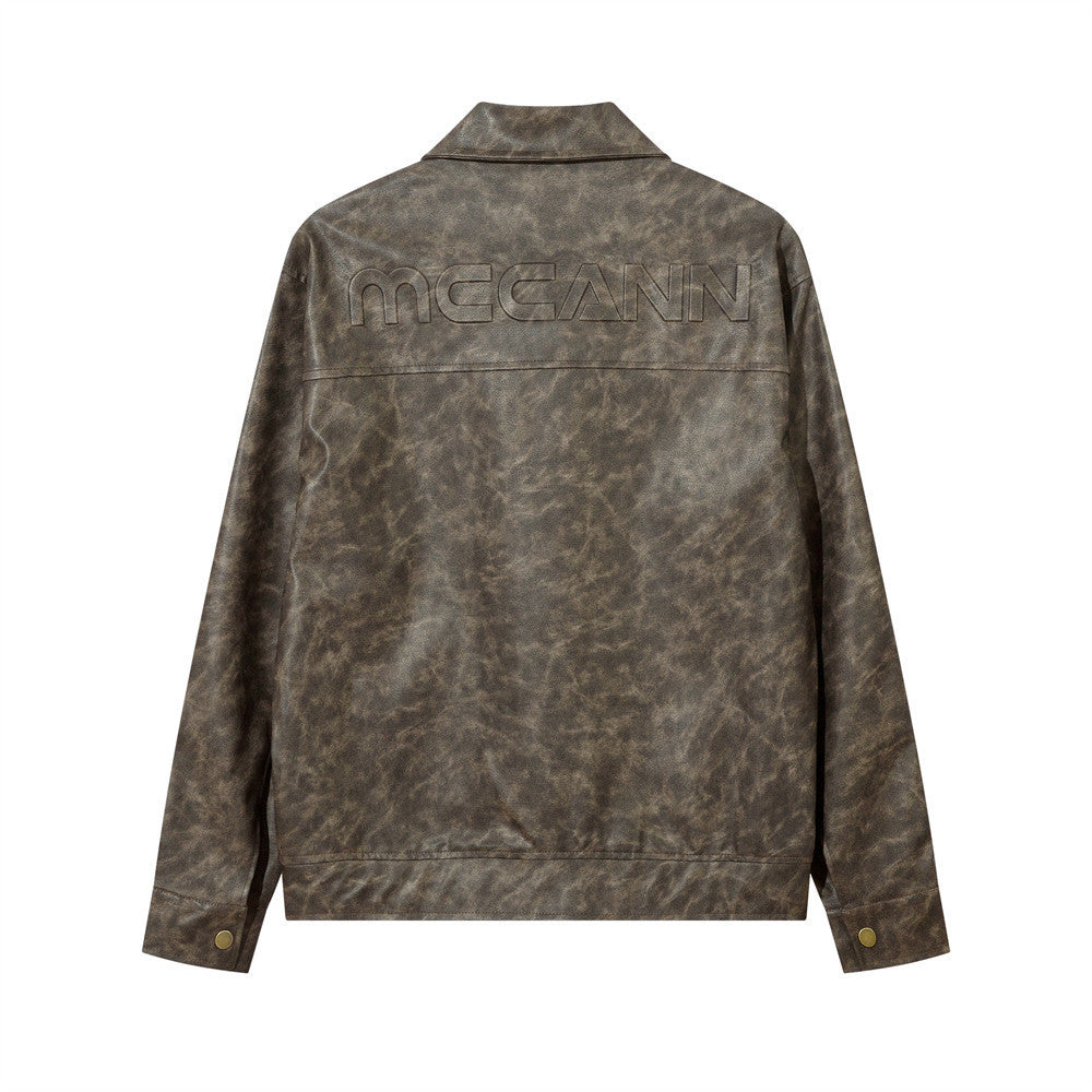 Contrast Color Texture PU Leather Coat Male