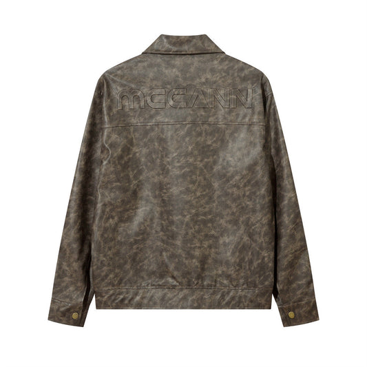 Contrast Color Texture PU Leather Coat Male