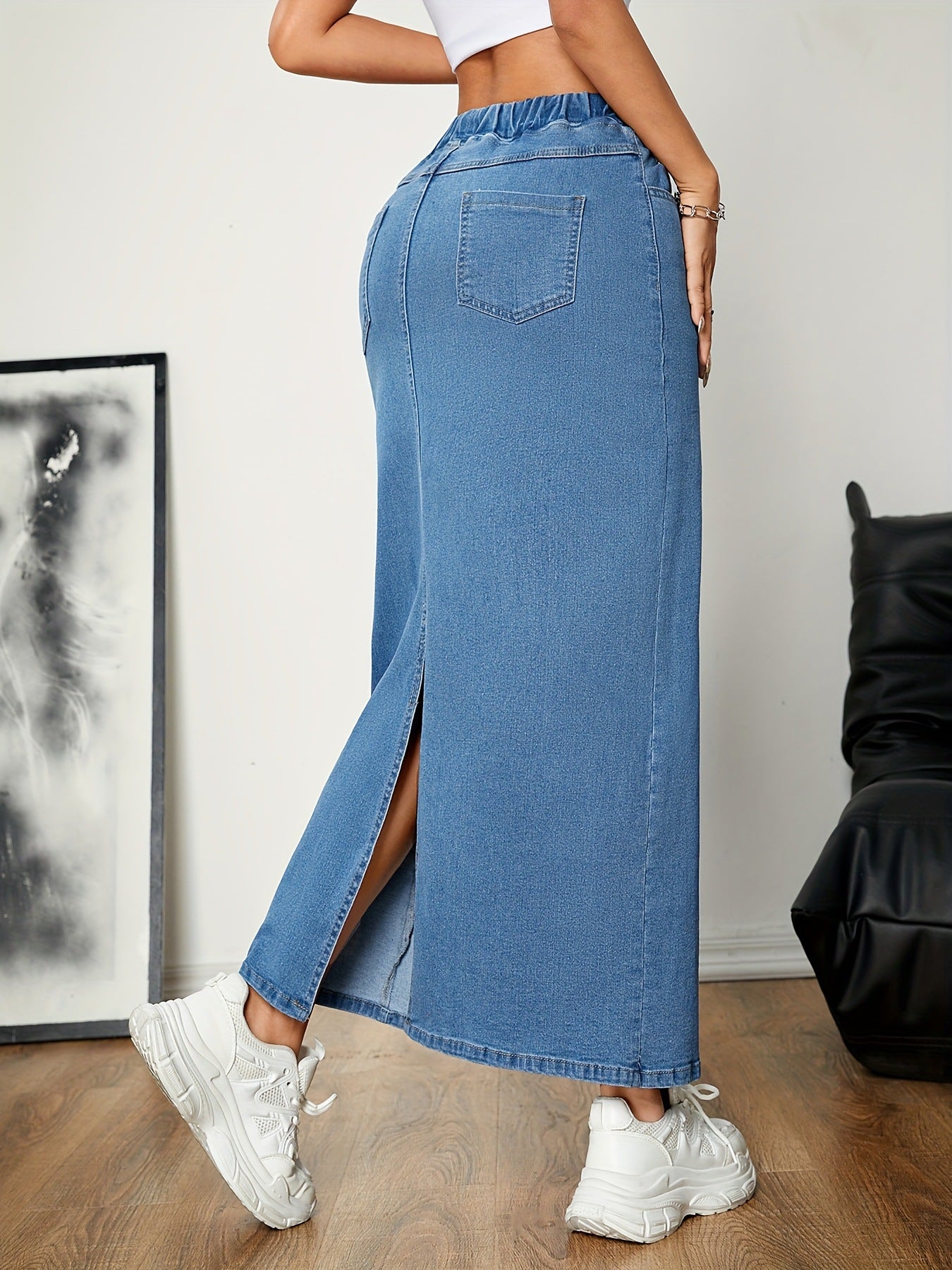 Womens A-line Denim Skirt With A Drawstring Waist For A Snug Or Loose Fit