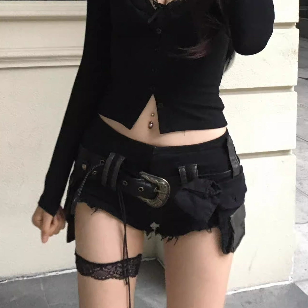Black One-line Jeans Trainer Denim Shorts