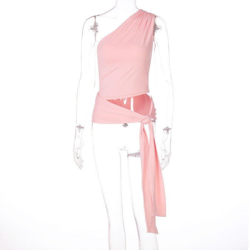 Fashionable Waist-cinching Lace-up Sleeveless Figure-hugging Top