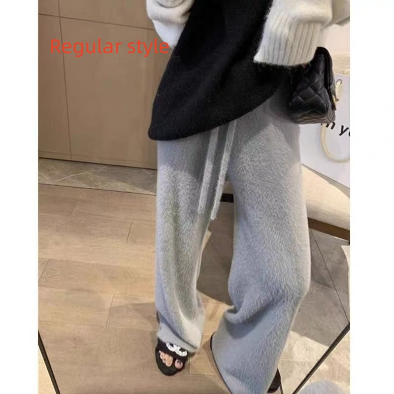 High-waisted Casual Pants Soft  Straight-leg Knitted Trousers
