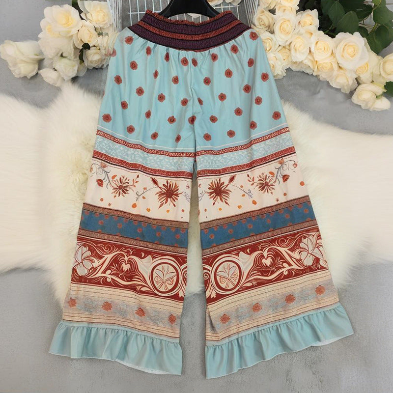 Autumn New Print Bohemian High-waisted Loose Wide-leg Pants
