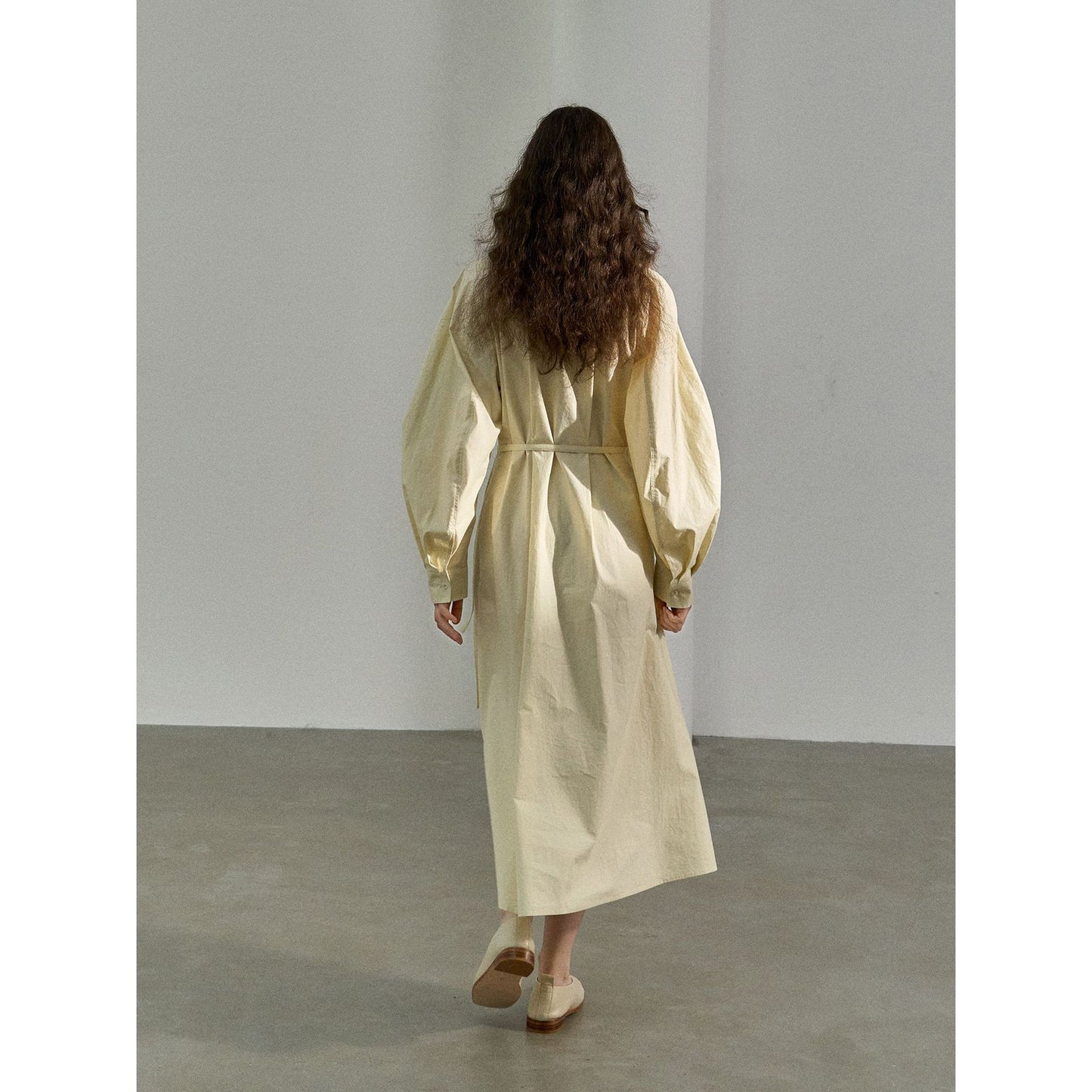 Cotton Brushed Three-dimensional Curved Sleeve Fitted Waist Shirt Dress Women