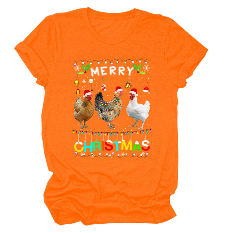 Europe And The United States Christmas Printed Casual Ladies Short-sleeved T-shirt