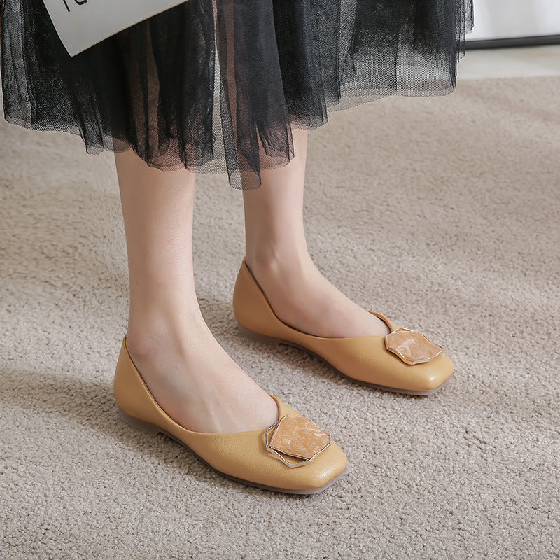 Women's Fashion Simple Square Toe Flat Shoes