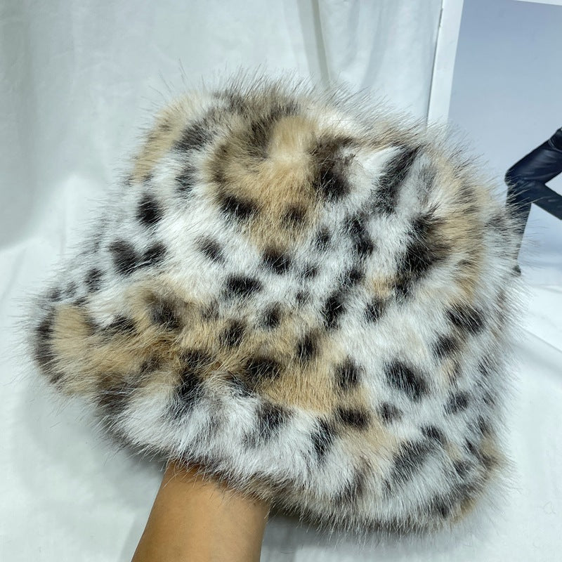 Designer Model Leopard Print Plush Fisherman Hat Children