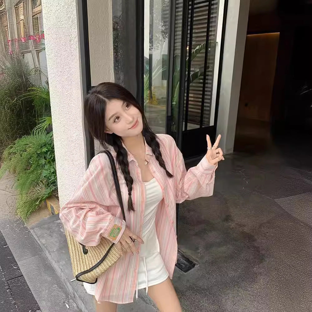Sun Protection Top Women's Long-sleeved Striped Casual Shirt