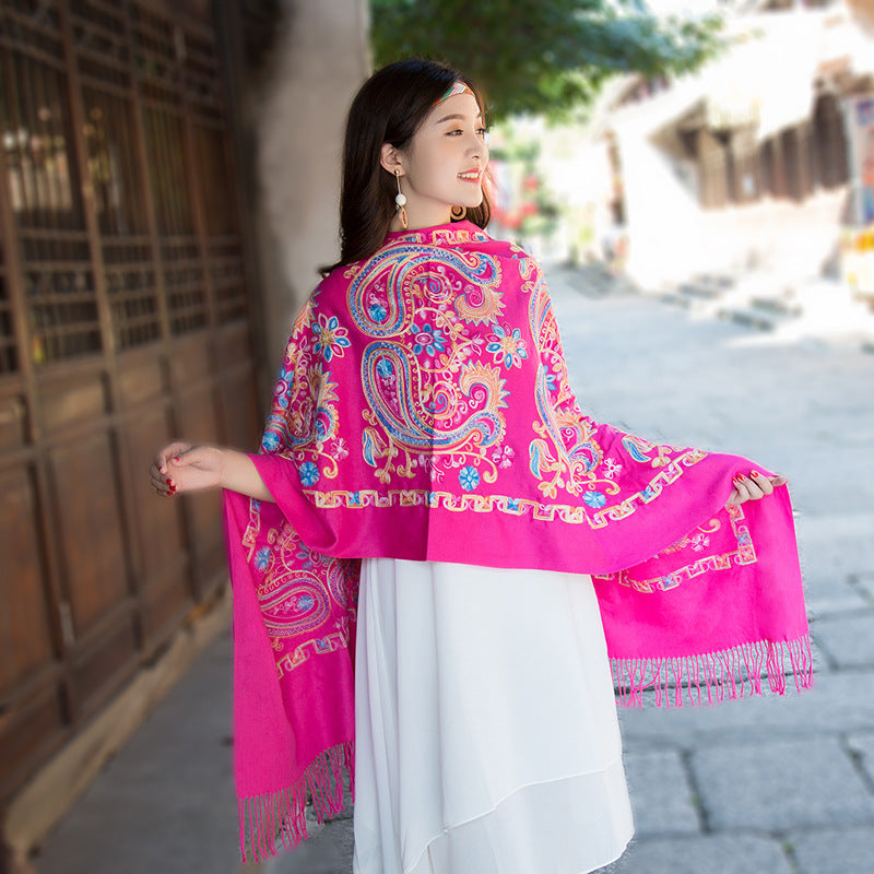 Embroidered Ethnic-Style Great Wall Cashew-Pattern Embroidery Cashmere Scarf