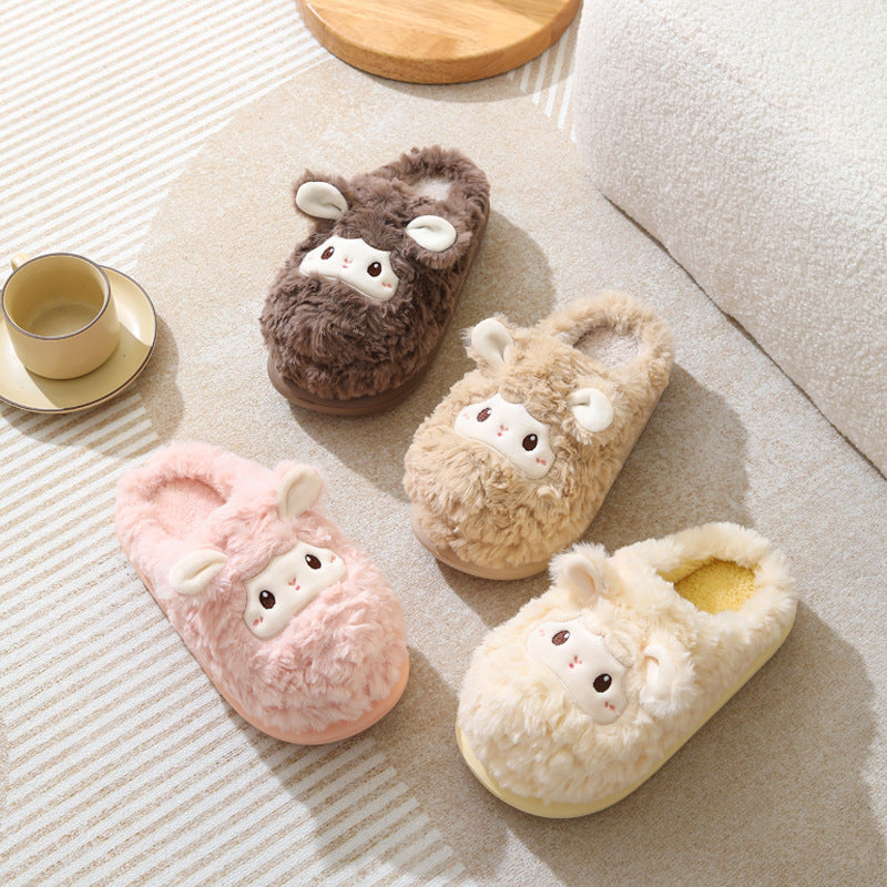 Cute Little Sheep Female Winter Interior Home Baotou Warm Non-slip Thick Bottom Plush Cotton Slippers
