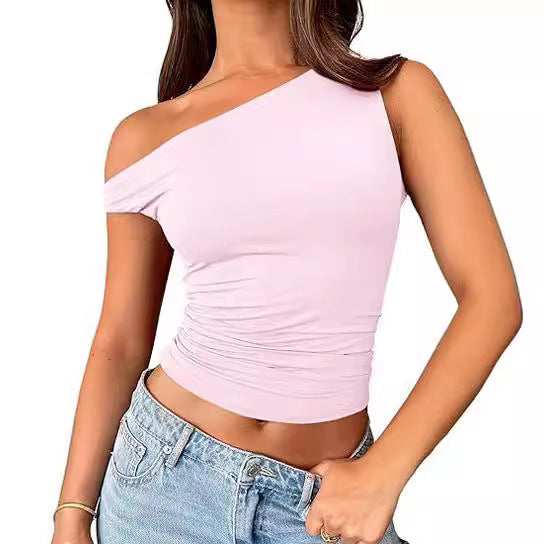 Womens Solid-color Off-shoulder Tank Top