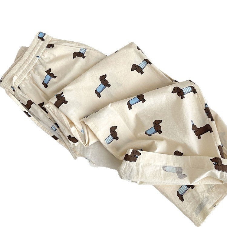 Korean Style Cute Lazy Sausage Dog Pajama Pants Women's Summer Thin New Loose Long Walking Can Be Worn Outside Home Pants