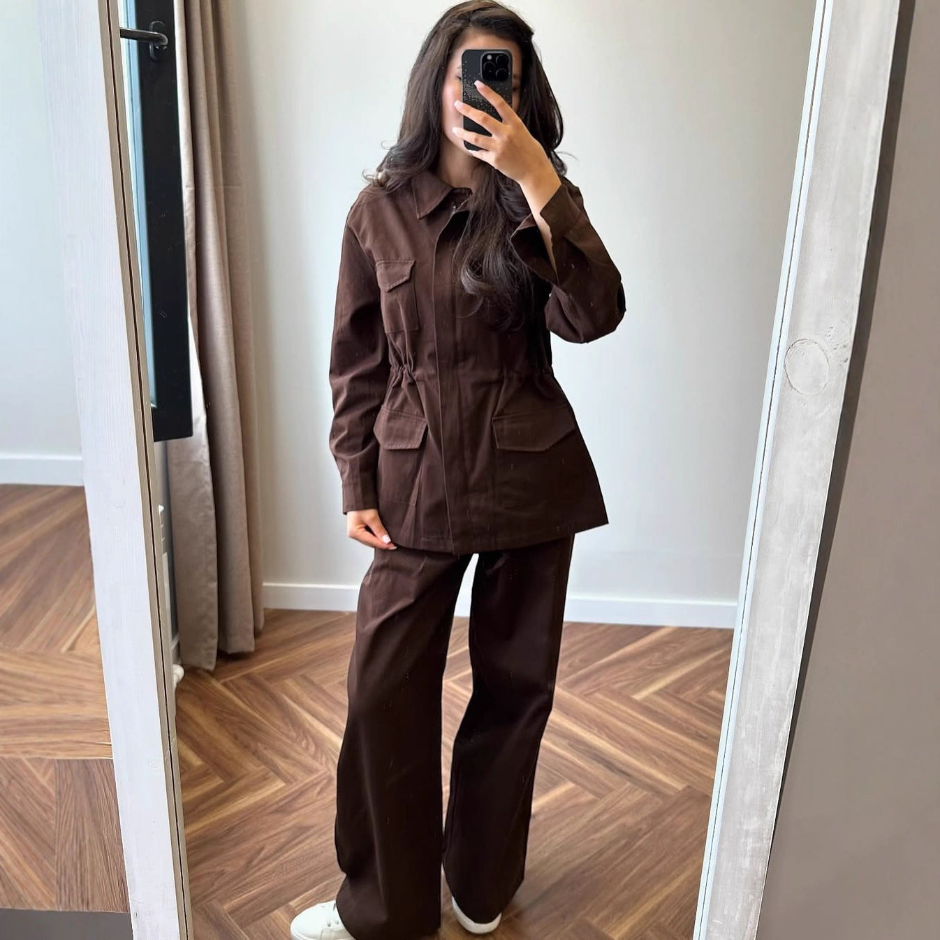 Denim Long-sleeve Button-up Retro Casual Pants Workwear Fashion Set