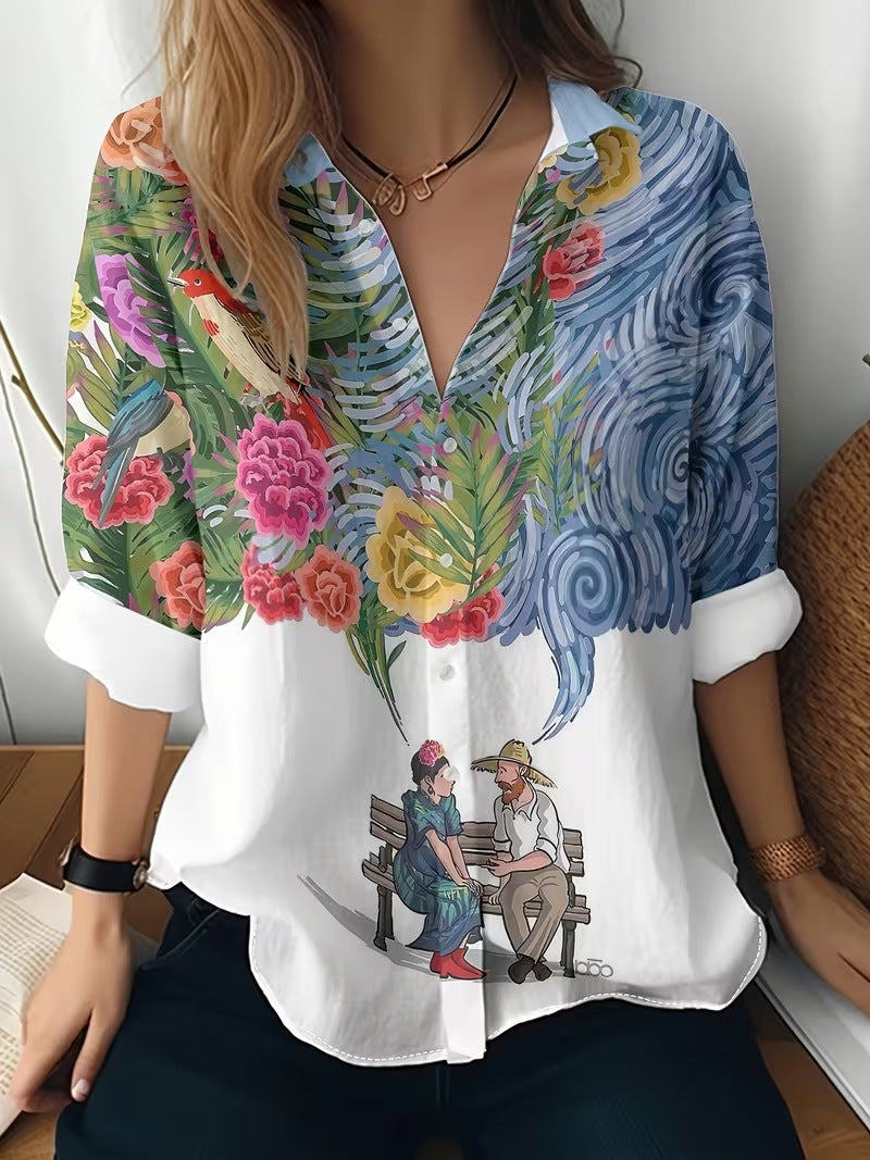 Korean-style Printed Lapel Men's Casual Shirt