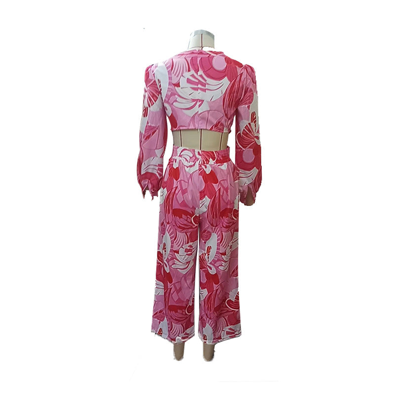 Women's Casual Backless Print Jumpsuit