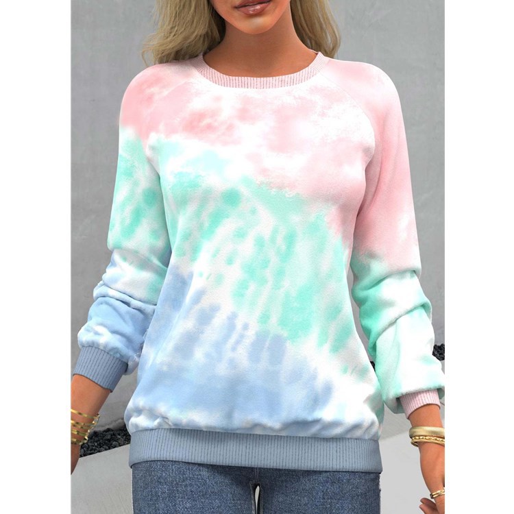 Dame Batikprint Rund Hals Raglan Afslappet Løs Sweatshirt