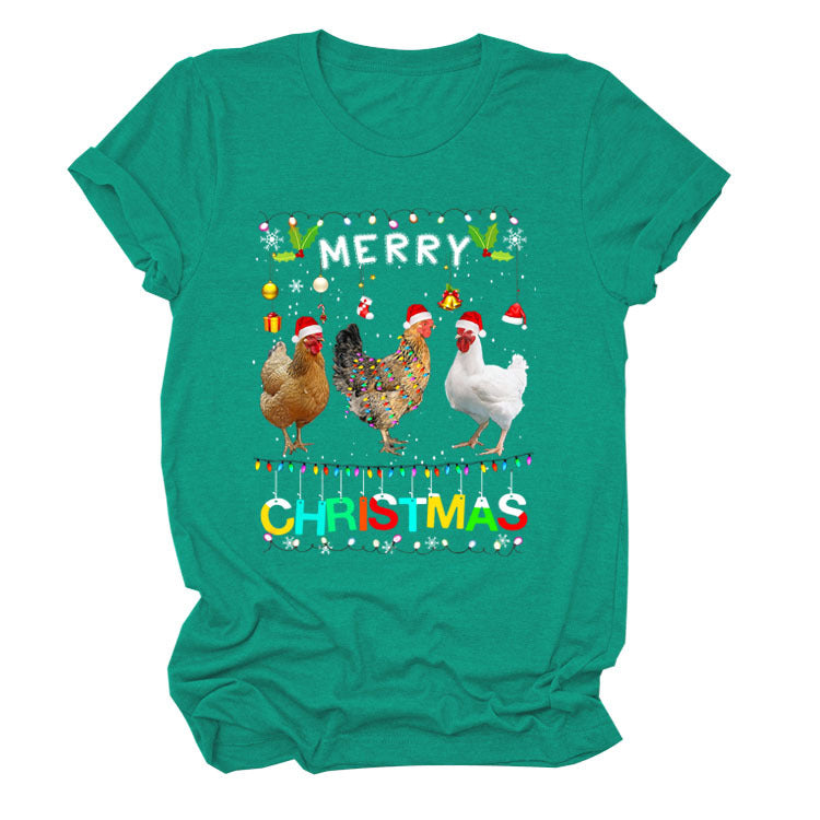 Europe And The United States Christmas Printed Casual Ladies Short-sleeved T-shirt