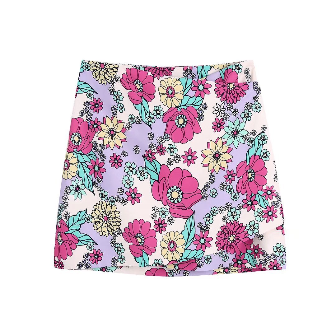 Sling Print Lace Up Short Top  High Waist Skirt Set