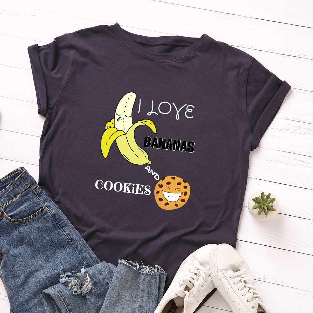 Women's Spoof Banana Letters Loose Crew Neck Short Sleeve T-Shirt