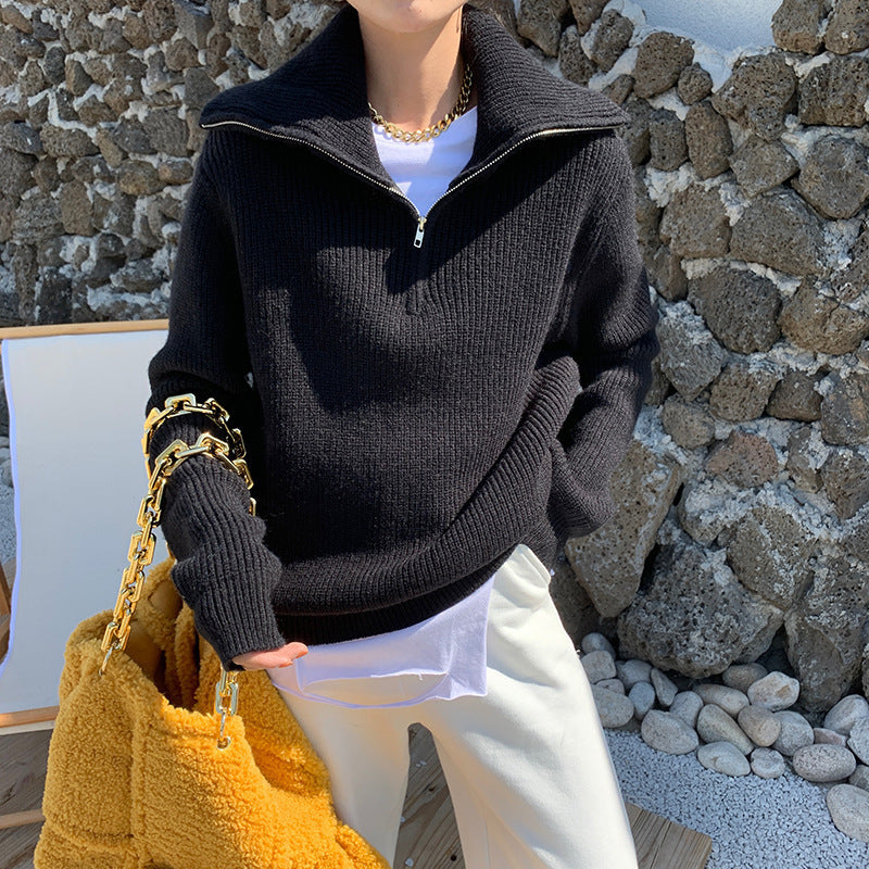 Womens Relaxed-fit Niche Zip-up Sweater