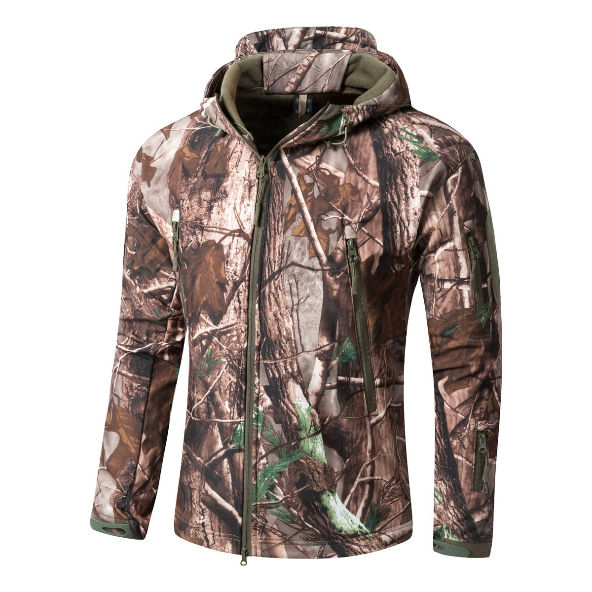 Large-size Softshell Fleece Outdoor Jacket Warm Camouflage For Winter