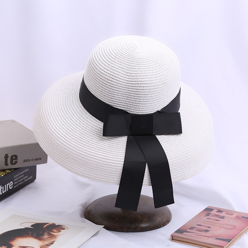 Ladies Sunscreen Sunshade Hepburn Elegant Bow Straw Hat