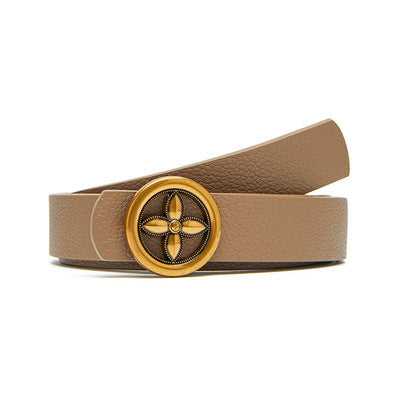 Plum Blossom Round Buckle Decoration Women's PU Belt Fashionable Versatile